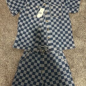NWT Women’s Short Set styled after Louis Vuitton Damier Denim size M